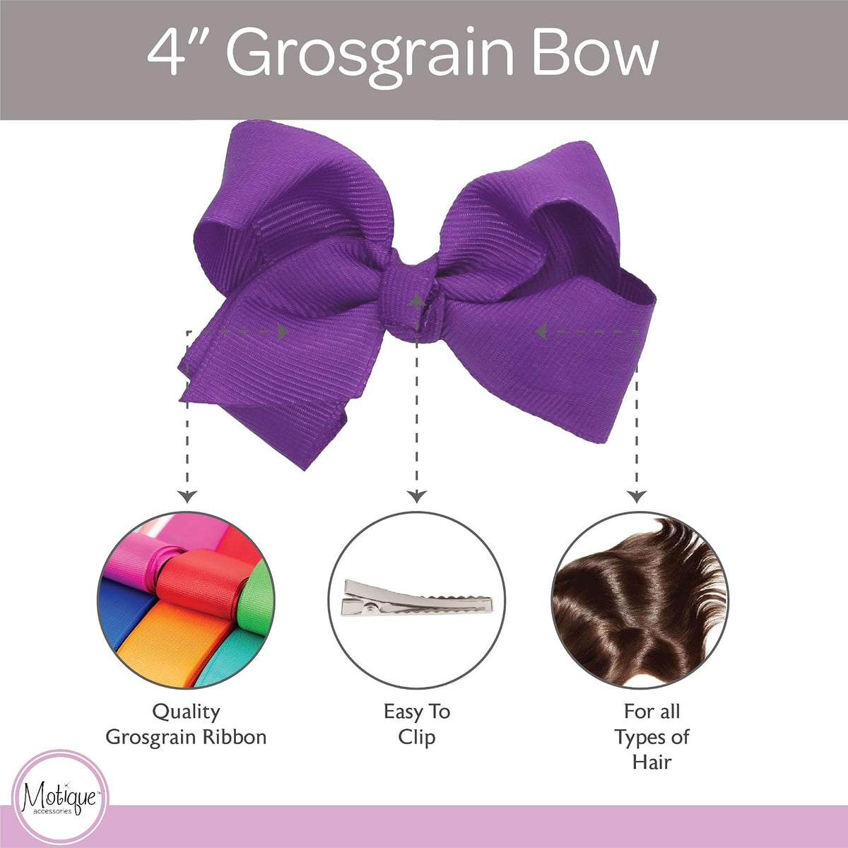 Motique Accessories 4 inch dusty rose grosgrain hair bow for girls on a metal alligator clip - view 23