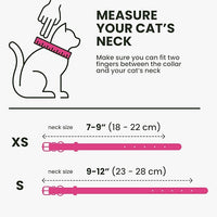BRONZEDOG Leather Cat Collar with Removable Bells Non Breakaway Kitten QR Tag for Girl Boy (7" - 9" for Cats, Pink & Gold)