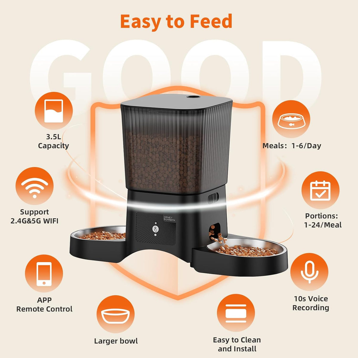 HoneyGuaridan Automatic Cat Feeder for 2 Cats - S25D - image 4