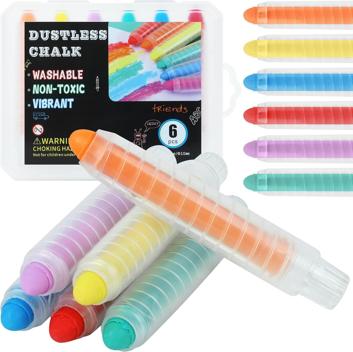 Haoyond dustless chalk for kids in 6 colors with twist-up chalk holders