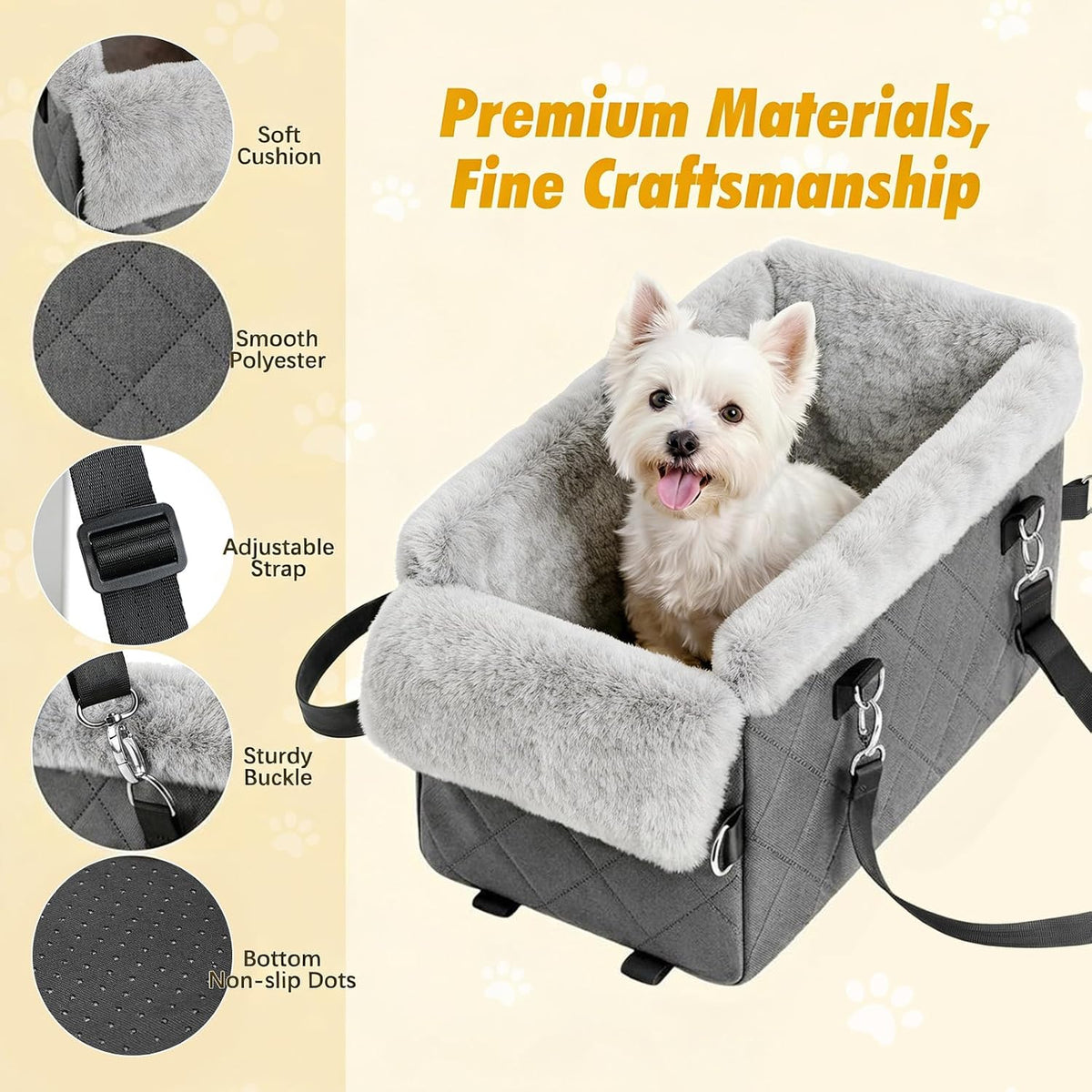 Center Console Dog Car Seat for Small Dogs&Cats Under – Essentials for Dogs - Gray - image 3