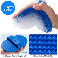 Lilpep Dog Bath Brush, Rubber Pet Shampoo Brush with Silicone Bristles for Massaging Grooming, Removing Short Haired Dogs Cats Shedding, Tangles and Dead Undercoat (Blue, plum brush)