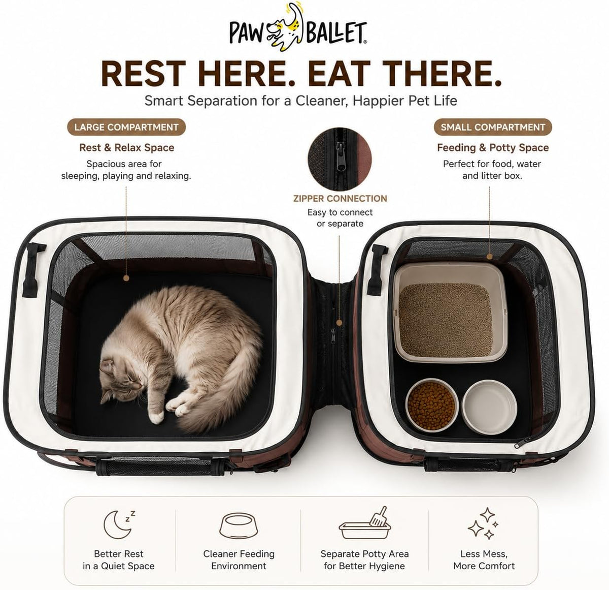 Foldable Pet Kitten Playpen - Brown / Medium (2-IN-1) - image 3