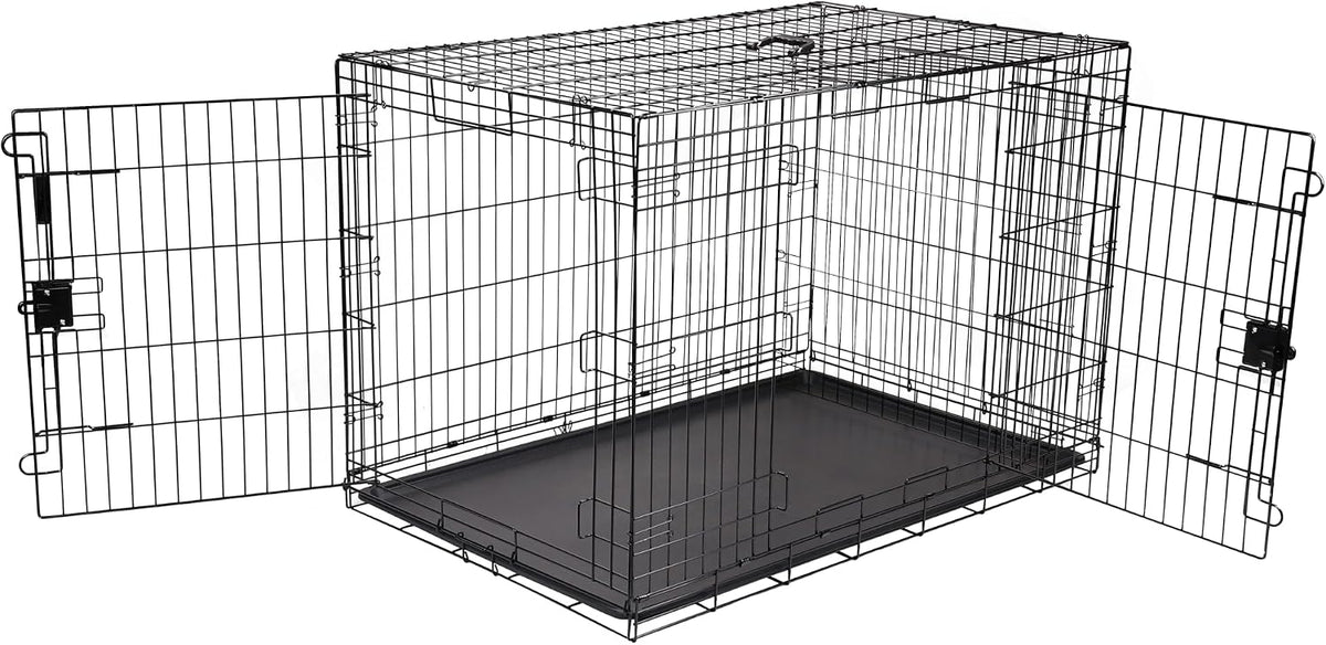 Amazon Basics Portable, Foldable Metal Wire Small Dog Crate with Removable Tray, Divider Panel - 48.0"L x 30.0"W x 32.5"H / Double Door w/ Divider