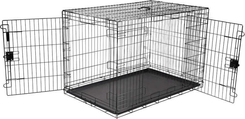 Amazon Basics Portable, Foldable Metal Wire Small Dog Crate with Removable Tray, Divider Panel - 48.0"L x 30.0"W x 32.5"H / Double Door w/ Divider