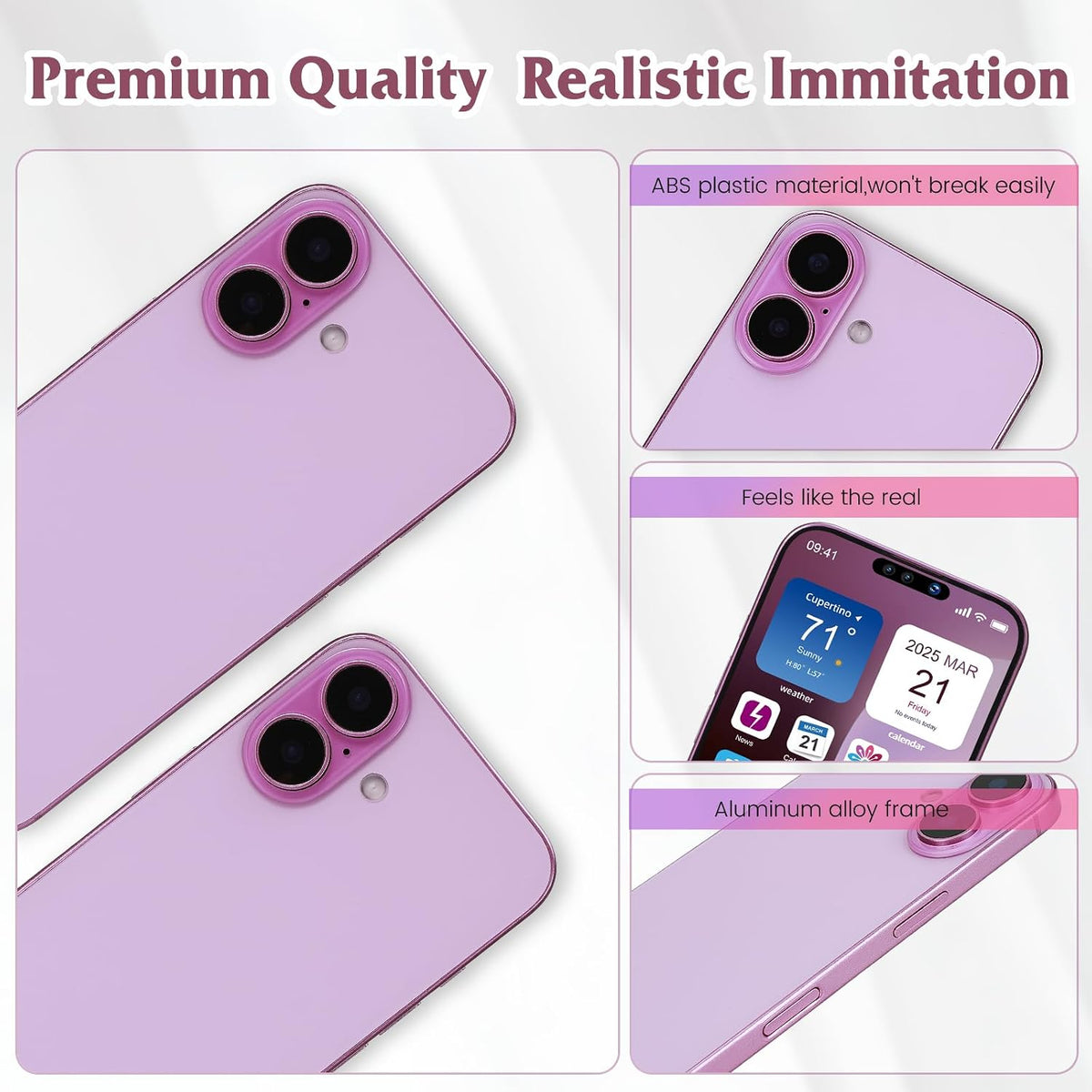 Mearar pink rainbow dummy phone model with aluminum frame, sized like a Phone 16 - view 3
