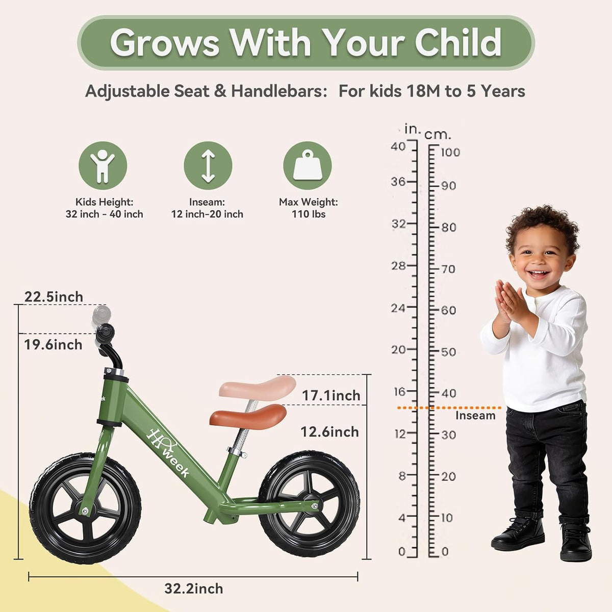 Toddler Balance Bike for 3-5 Year Old 12” No Pedal Training Bike Toys - BK-GREEN - image 2