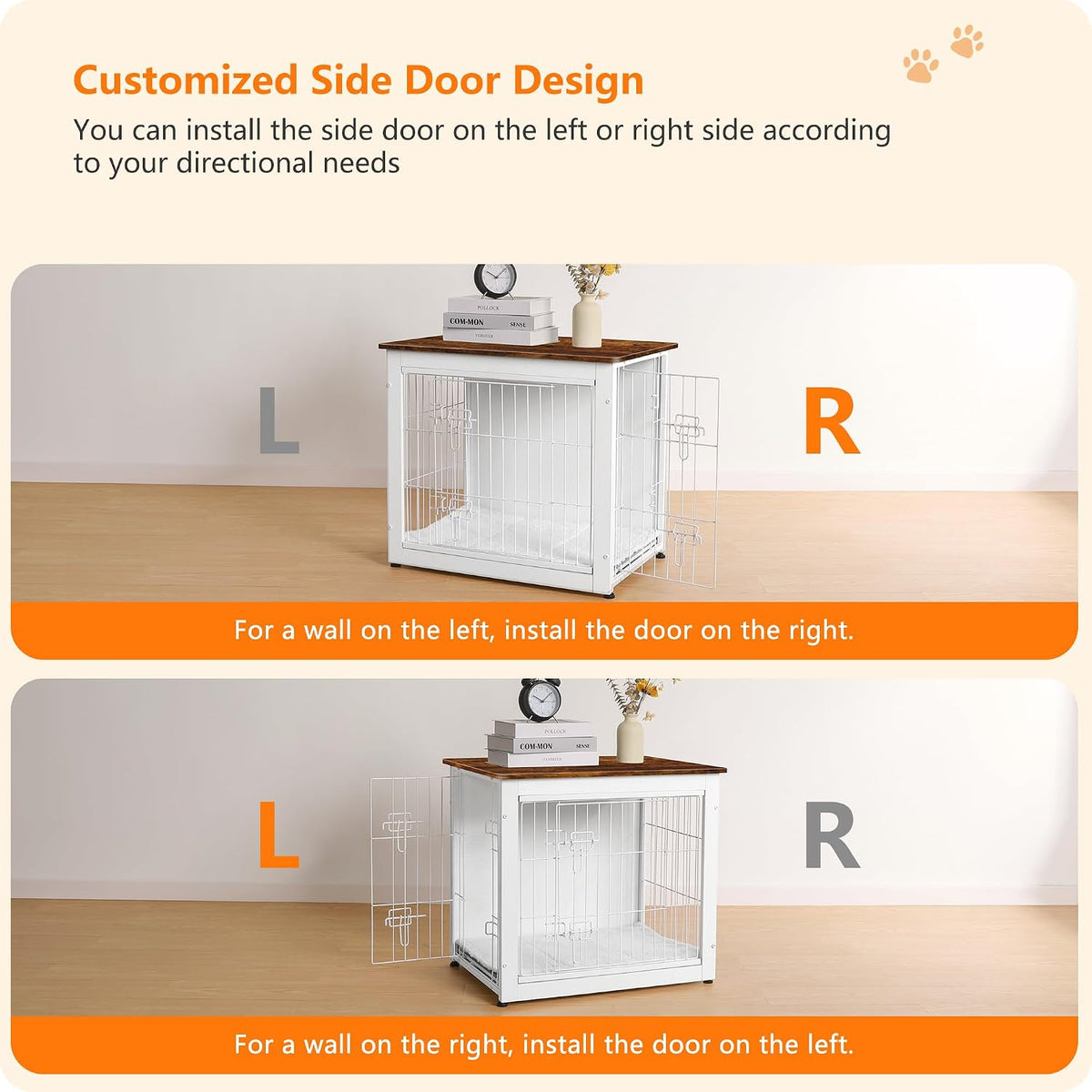 27" Dog Crate Furniture, Dog Kennel Indoor - White+Rustic Brown / 27.2"L x 20.1"W x 23.6"H - image 4