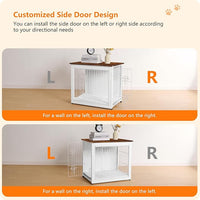 DWANTON Dog Crate Furniture with Cushion, Wooden Kennel Table with Double Doors, Indoor Dog House, Small/Medium/Large Size, 27.2" L, White+Rustic Brown