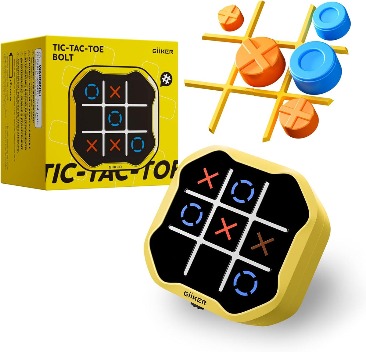 GiiKER Tic Tac Toe Bolt, 4-in-1 Electronic Game for Kids Ages 6+ – Fun for Kids & Family - Yellow