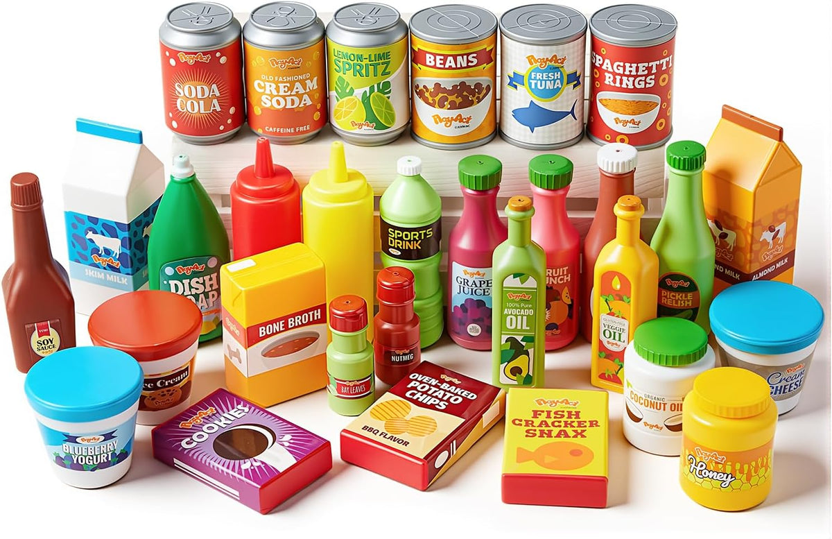 JOYIN 30Pcs Play Food Grocery Cans, Play Kitchen Accessories