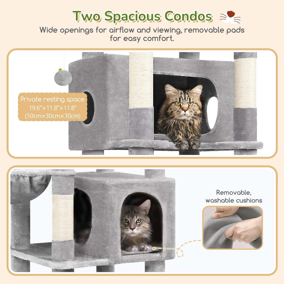 Globlazer 74in Heavy Duty Cat Tree Tower for Indoor Cats Large Adult - Light Gray / 74inch - image 2