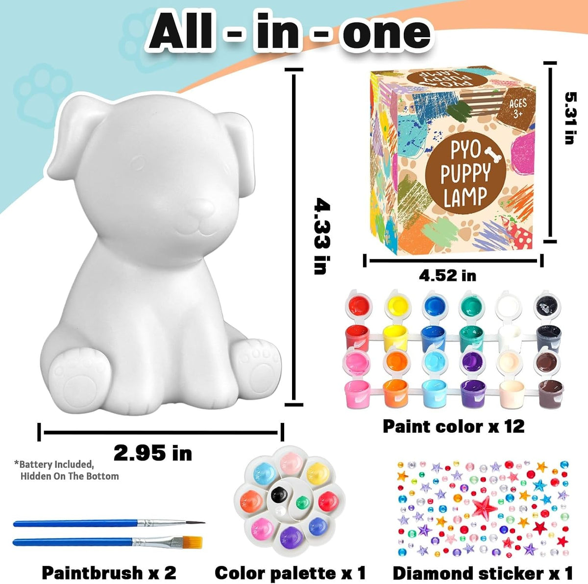 FUNZBO 4.3in Paint Your Own Dinosaur Lamp Kit - Puppy Dog - image 2