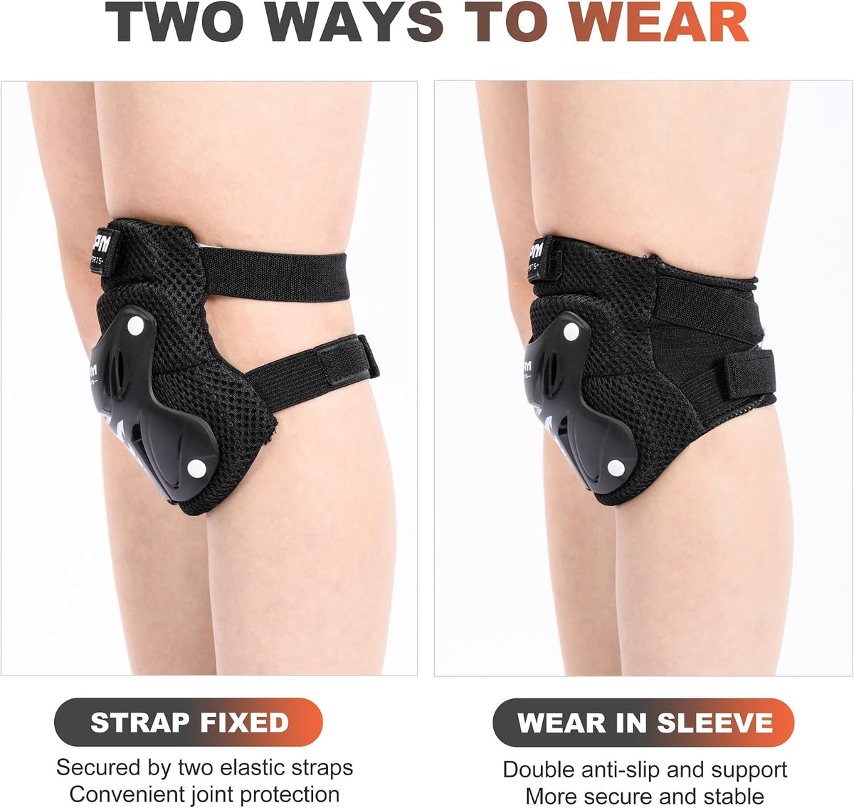 2PM SPORTS Knee and Elbow Pads Set with Wrist Guards for Kids Girls - Black / Medium - image 4