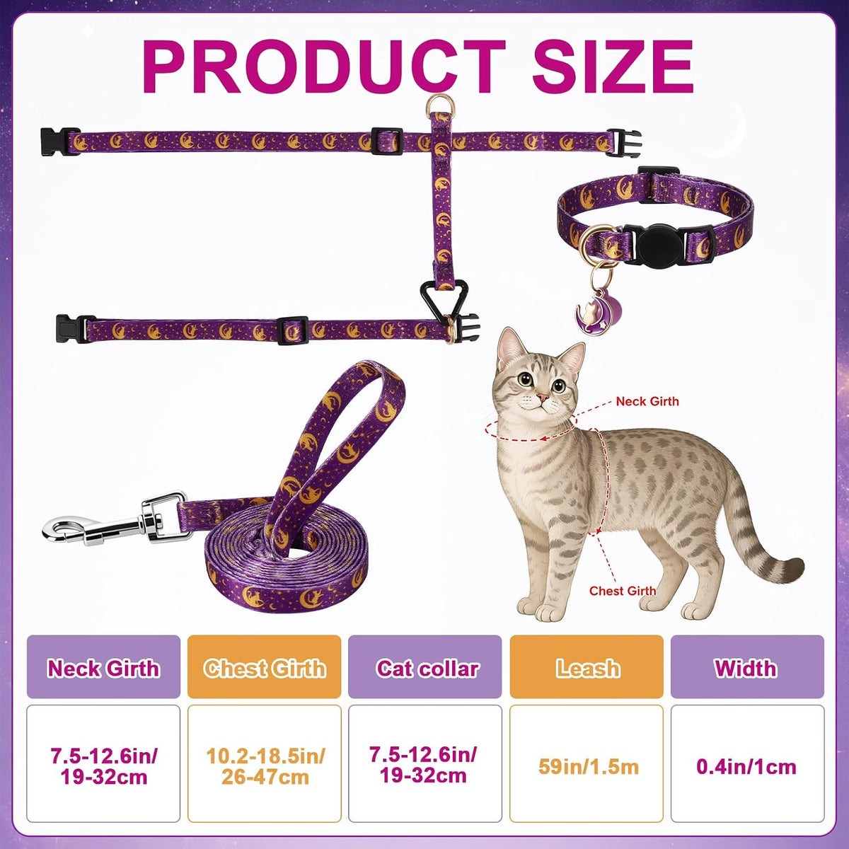 2 Pack Cat Harness and Leash with Collar Set - Black Purple - image 2