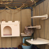 Chinchilla Wooden Platform Set, Chinchilla Cage Platform with Feeding Bowl, Small Animals Cage Accessories for Squirrel Gerbil Suger Glider Hamsters (3Pcs of Small Platform)
