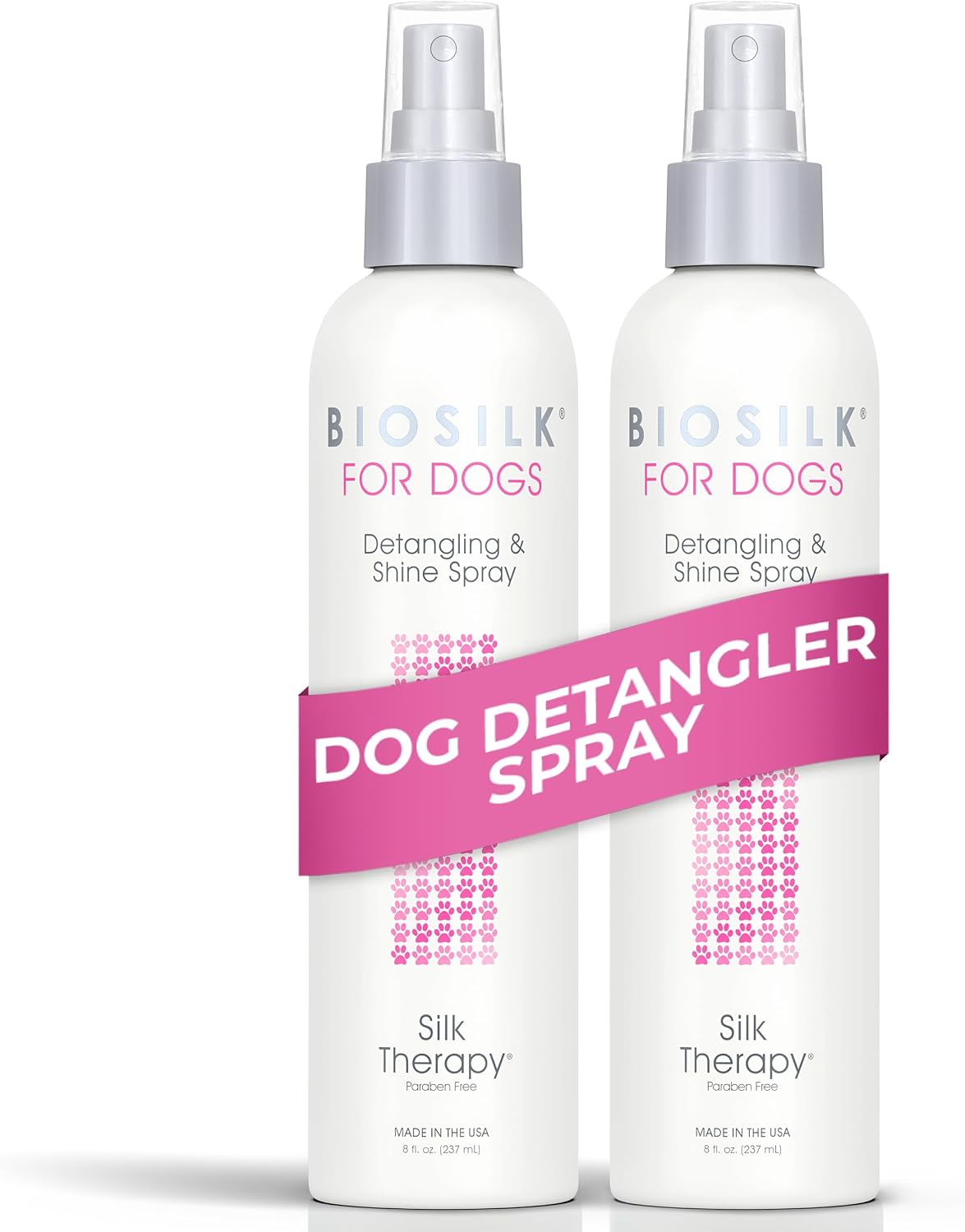 BioSilk for Dogs Silk Therapy Detangling and Shine Spray - 8 Fl Oz (Pack of 2)