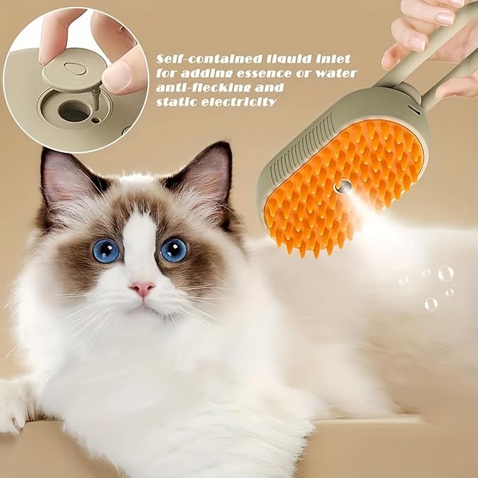 Brown+Essence 3 in 1 Steamy Pet Brush - Spritz Defur Comb for Cats & Dogs Grooming Tool (Brown+Essence)