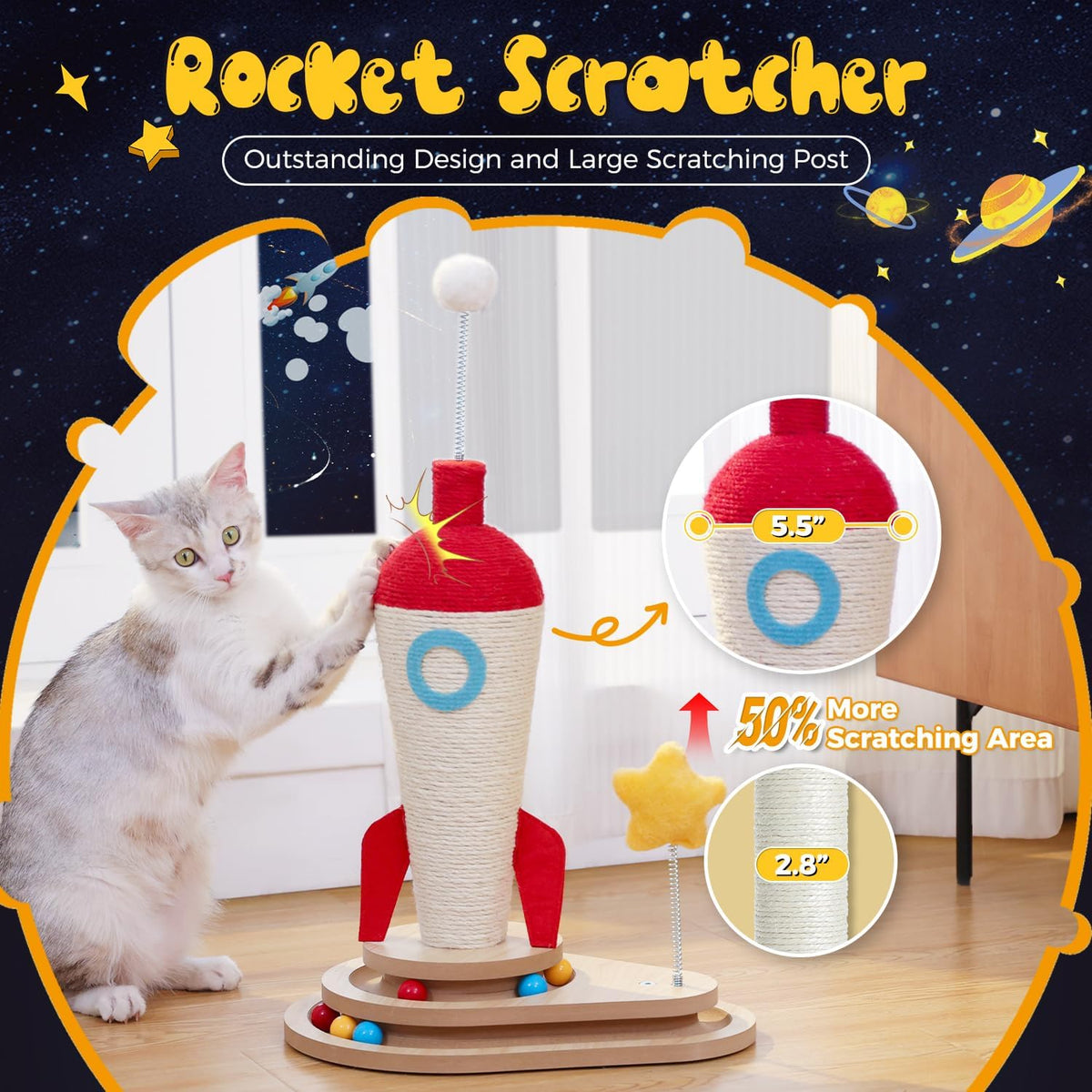 PETEPELA Mushroom Cat Scratching Post for Kittens & Small Cats - Rocket Red / 24.8" - image 3