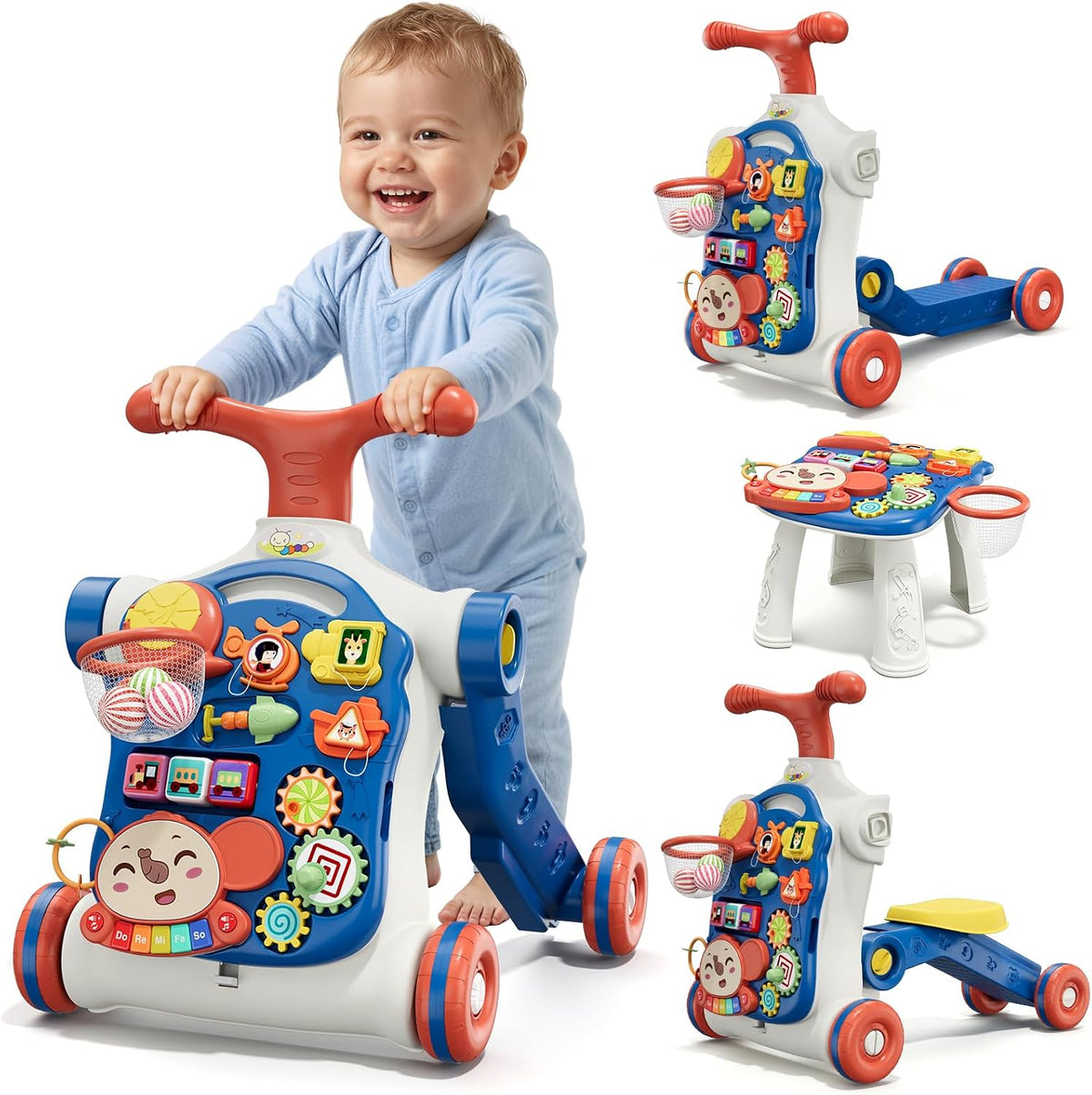 HYES 5 in 1 Push Walker for Toddler Boy - Blue
