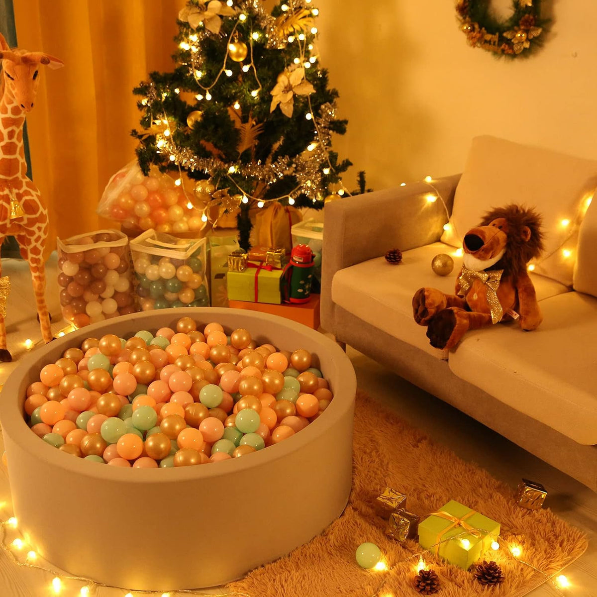 Realhaha Ball Pit Balls Star Shapes Plasticballs for Ballpit Playpen – Fun for Kids & Family - Orange Pink Green Brown / 100 - image 2