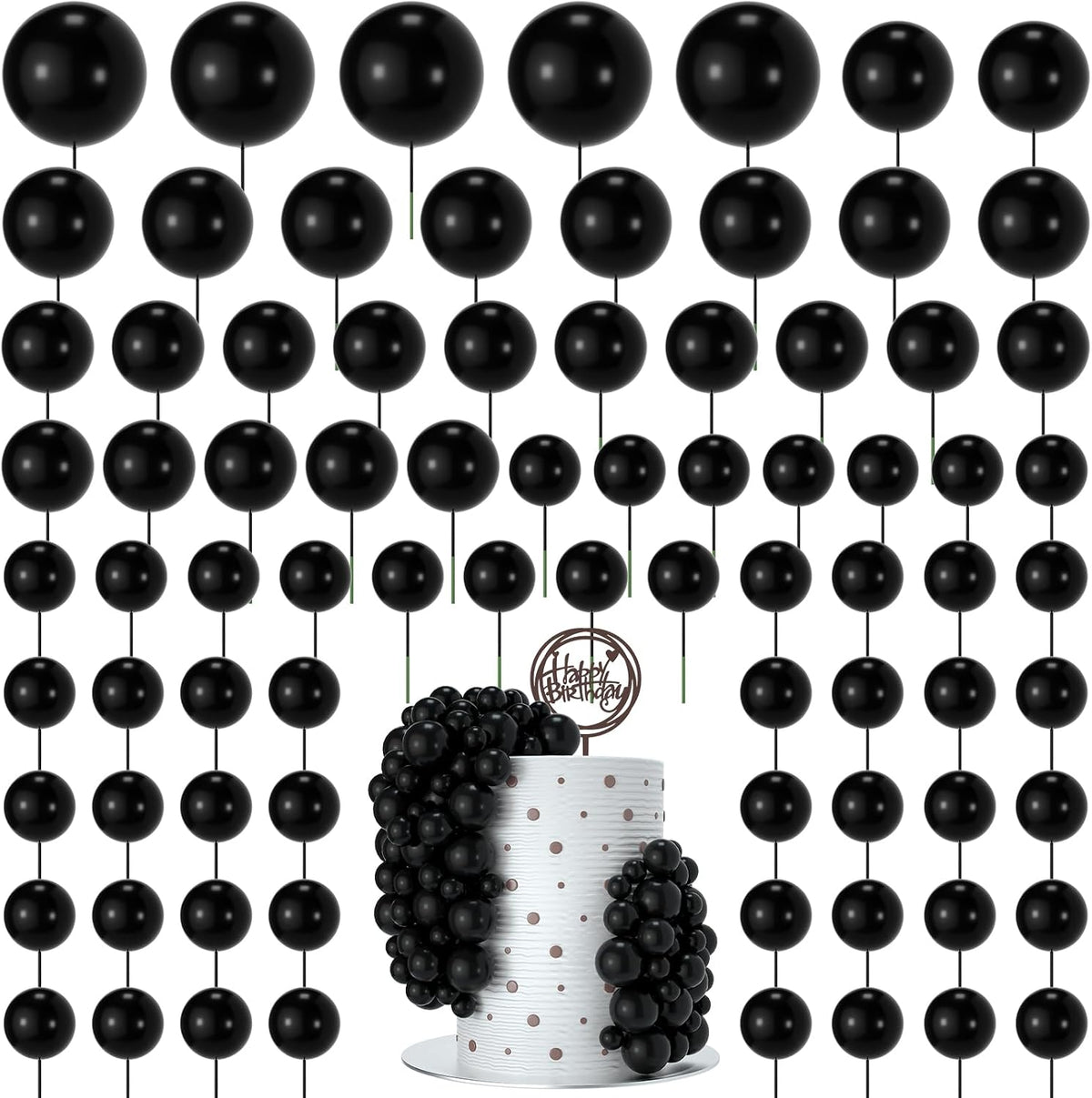 NACHLYNN 80 Pcs Cake Balls Decorations Mini Balloon Cake Topper Balls - Black