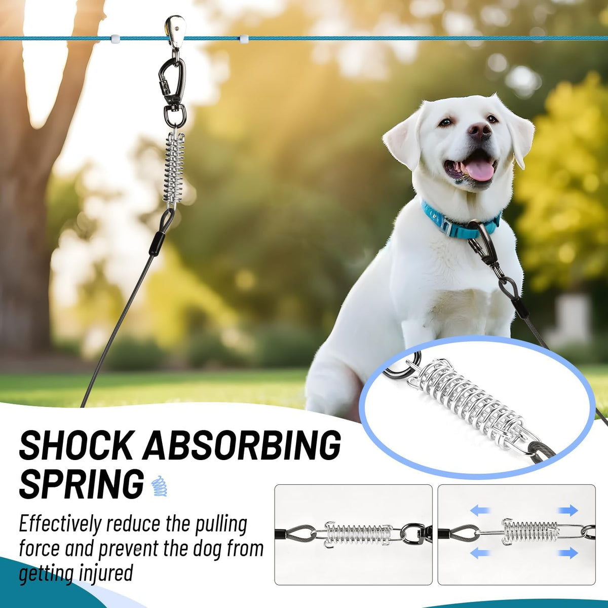 Dog Runner for Yard, Heavy Duty 100FT Dog Runs for Outside with 10FT Tie Out Cable, Trolley System - 75ft run cable+10ft tie out cable / Blue + Black - image 2