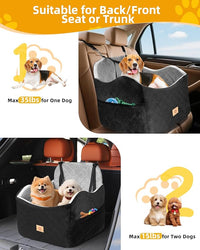 Car Seat Booster for Dog: High-Support Memory Foam Pet Car Seat for Small/Medium Dogs Under 35lbs with Elevated Cushion, Pockets - Detachable Washable Puppy Travel Bed for Driving(Black/Grey)