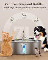 7L/236oz Stainless Steel Dog Water Fountain for Large Dogs & Cats – Essentials for Dogs - Silver / Water Fountain + 1 Filter + 1 Sponge - image 2