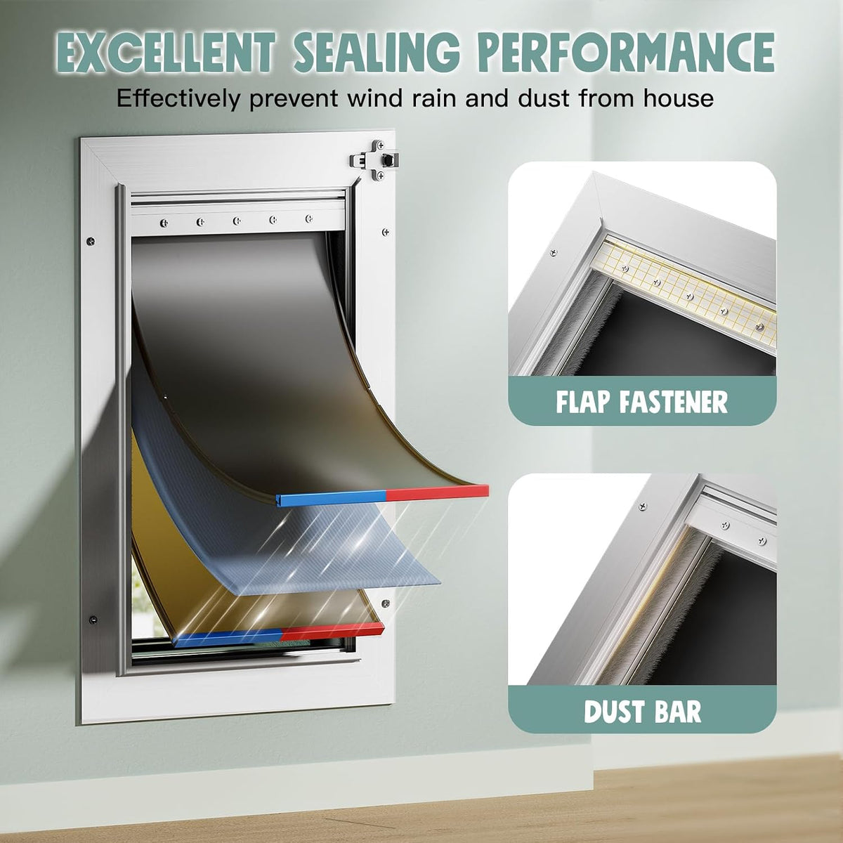 3-Flaps Insulated Aluminum Dog Door for Wall, Pets Up to – Essentials for Dogs - Large - image 2