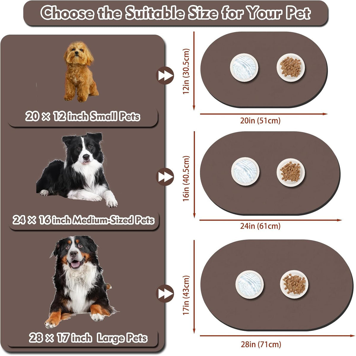 Cat Food Mat Small, 20''x12'' Absorbent Cat Feeding Mat - 20''x12'' / Brown - image 4