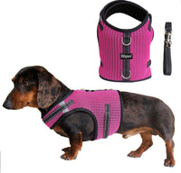 Mini Dachshund Harness, No Armpit Rub, Escape Proof, Reflective - Rose Red / S: Chest 32-41cm (12.5"-16")