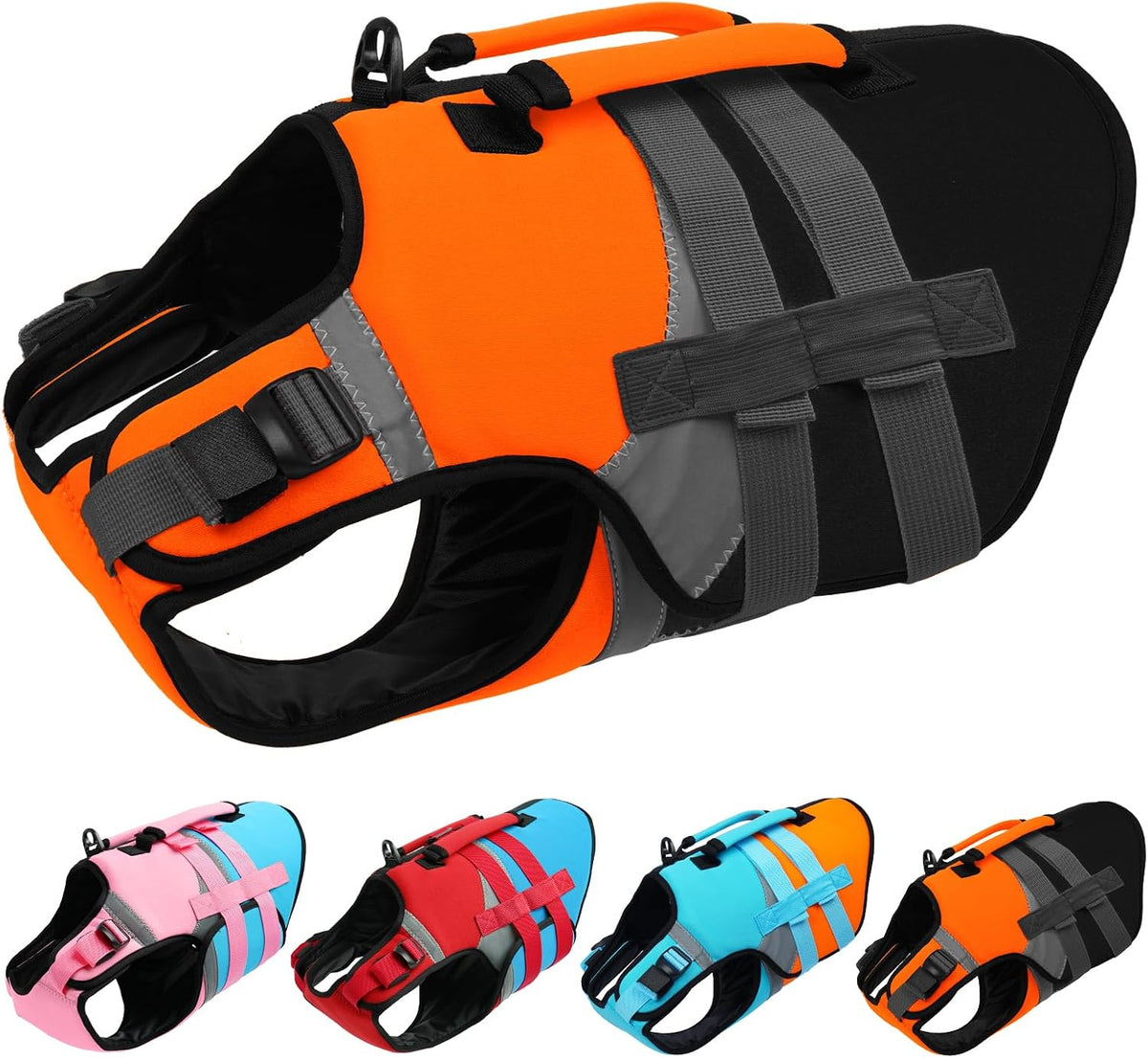 Kuoser Dog Life Jacket with Rescue Handle - X-small (Chest Girth:12.9-18.1'') / Orange