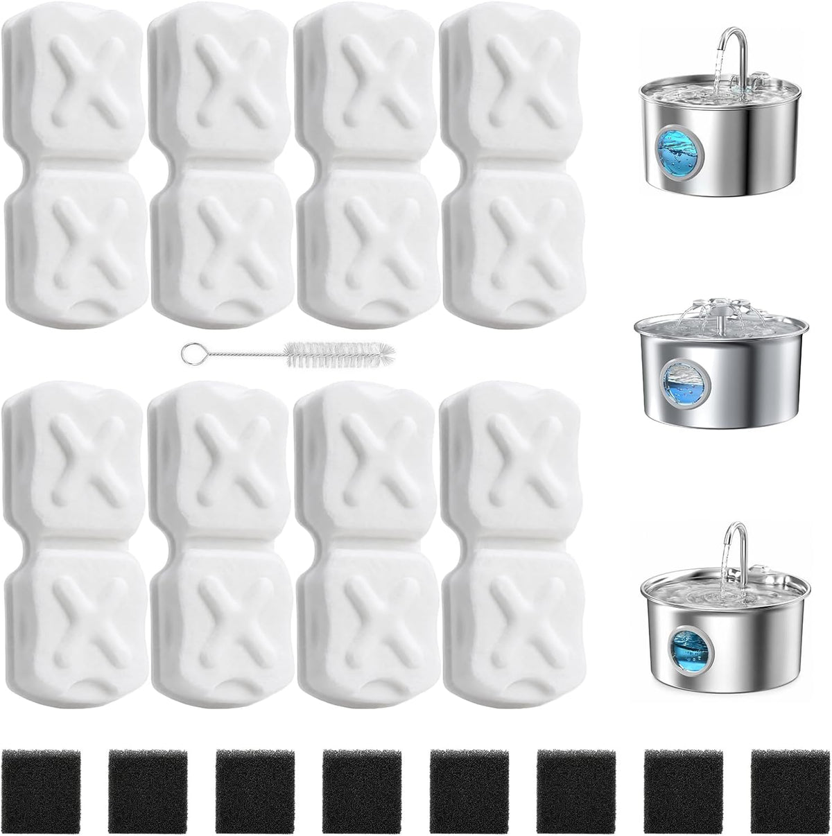 16 Pack Replacement Filters for Cat/Dog Water Fountain - 16 Filter+1 Brush