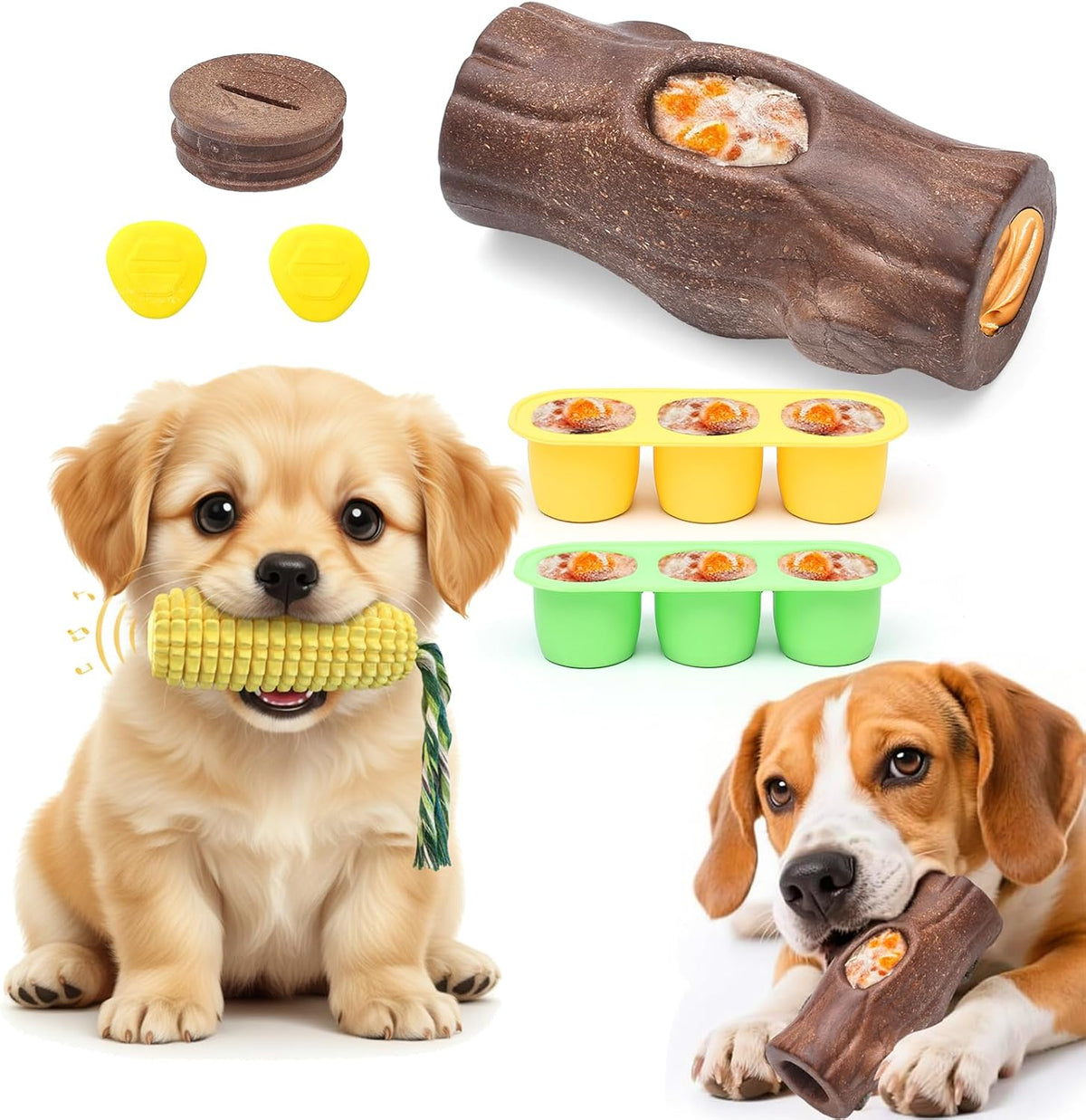 Durable Dog Puzzle Toy for Medium/Large Dogs – Essentials for Dogs - Yellow Brown / SmallCorn & Tree stump