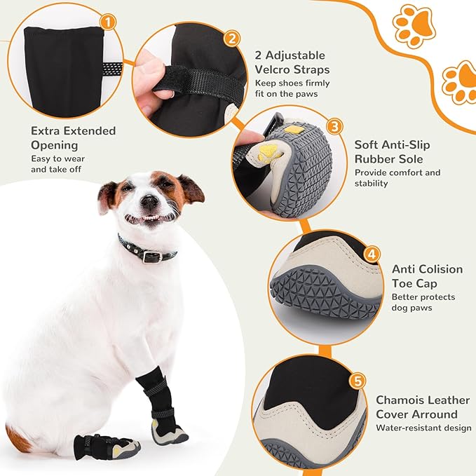 Dog Shoes for Large Small Medium Dogs, Dog Snow Boots Winter, Dog Booties and Paw Protectors to Prevent Licking, Anti-Slip Dog Shoes with Reflective for Hot Pavement,Hardwood Floors, Hiking (Size 1)