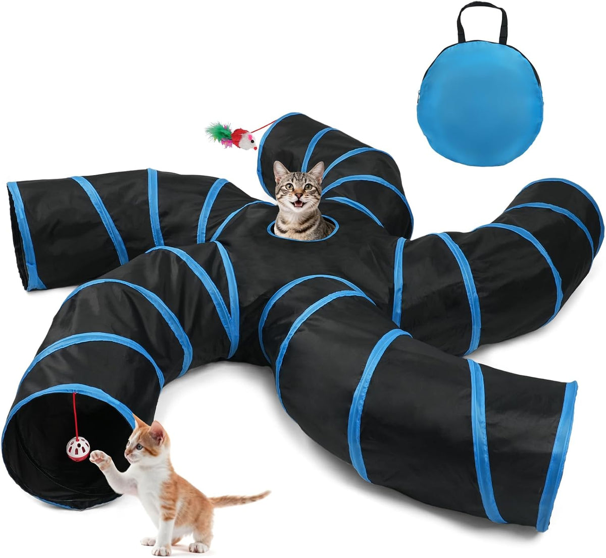 Joytale Cat Tunnel for Multiple Cats - Blue & Black / 5-Way