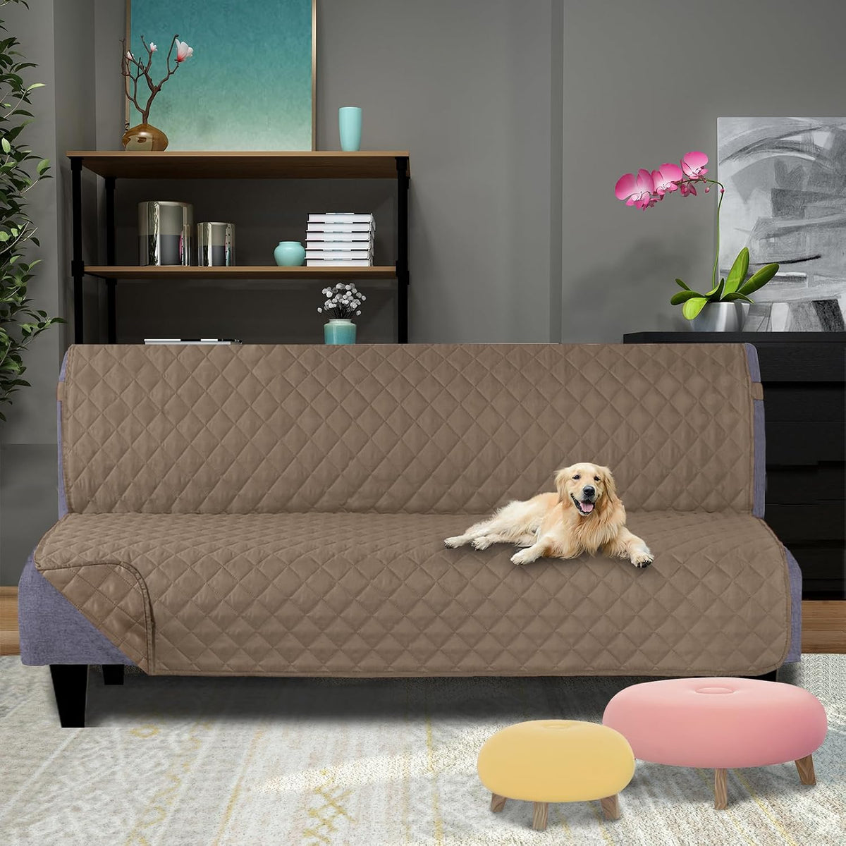 U-NICE HOME Loveseat Sofa Cover for 2 Cushion Couch, Dark Grey – Essentials for Pets - Taupe/Taupe / 68''futon - image 2