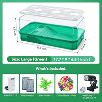 Aquatic Turtle Tank Habitat Kit Stone+Filter+Heat Lamp Enhancing Interaction with 360° Viewing, Standalone Filtration, DIY Creative Zone, Enriched Living (Green, Large[with Light])