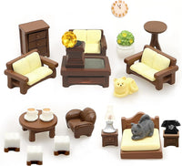 MOMOONNON 23 piece brown dollhouse furniture set for dining room, bedroom and living room