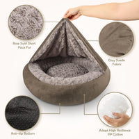 JOEJOY Small Dog Bed Cat Bed with Hooded Blanket - S(23" x 23" x 7") / Dark Brown - image 4