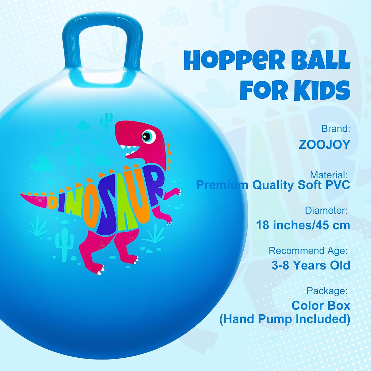 ZOOJOY 18 inch blue dinosaur hopper ball for kids with handle - view 14