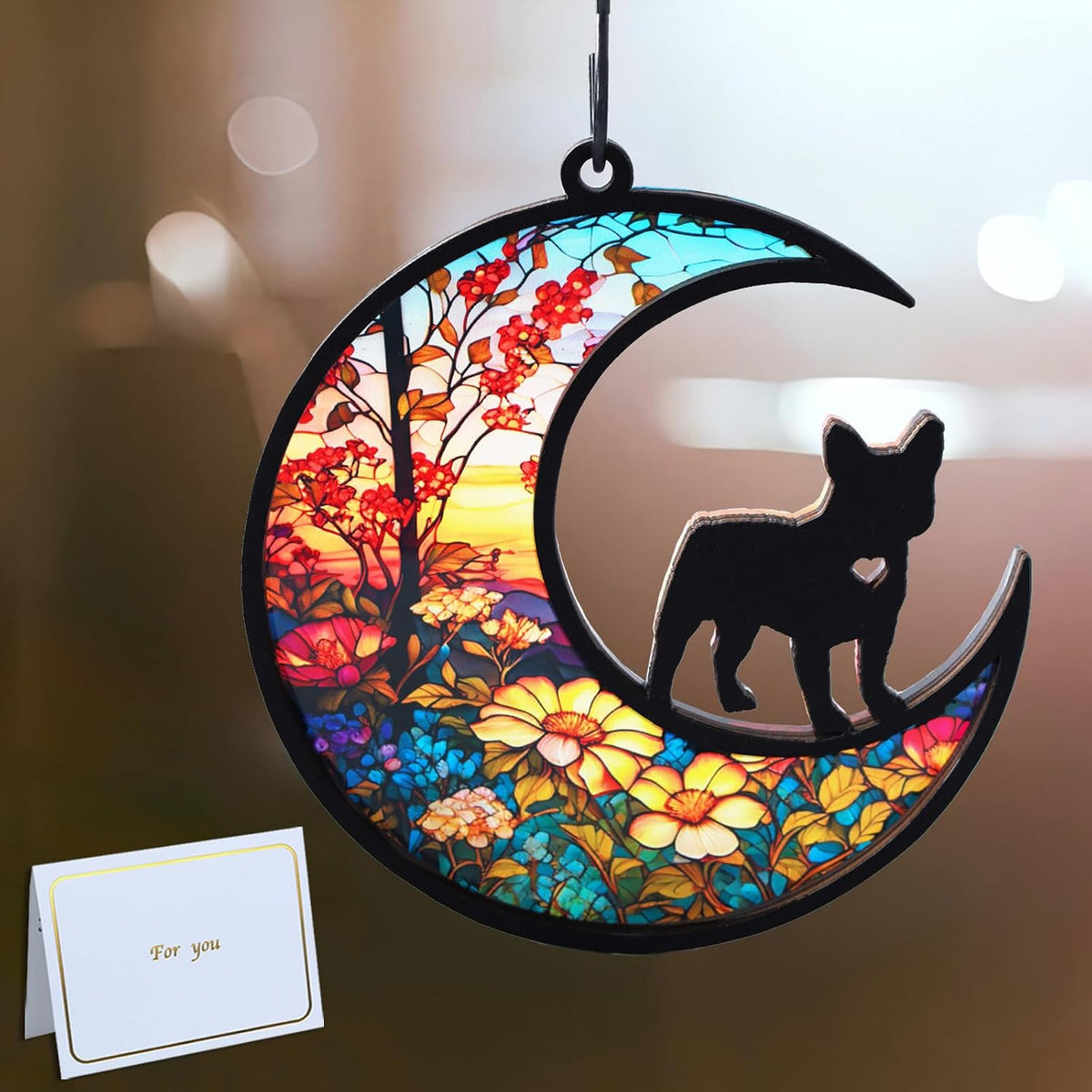 Original CCiaga DIY Dog Angel Memorial Suncatcher with Sympathy Card - 4-french Bulldog