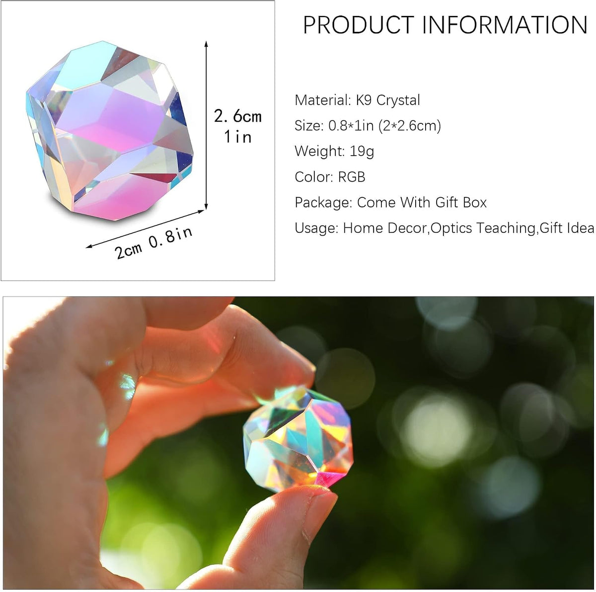 Colorful 20mm K9 Optical Crystal Glass Prism For Physics Teaching – Fun for Kids & Family - 20mm Polyhedron - image 2