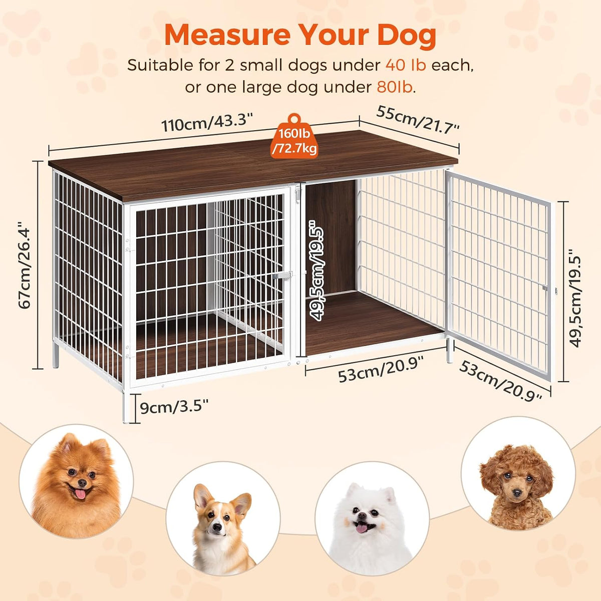 MAHANCRIS wooden double dog crate furniture with removable divider - view 3