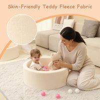 MEOGETY beige teddy fleece foam ball pit for toddlers with soft round walls - view 9