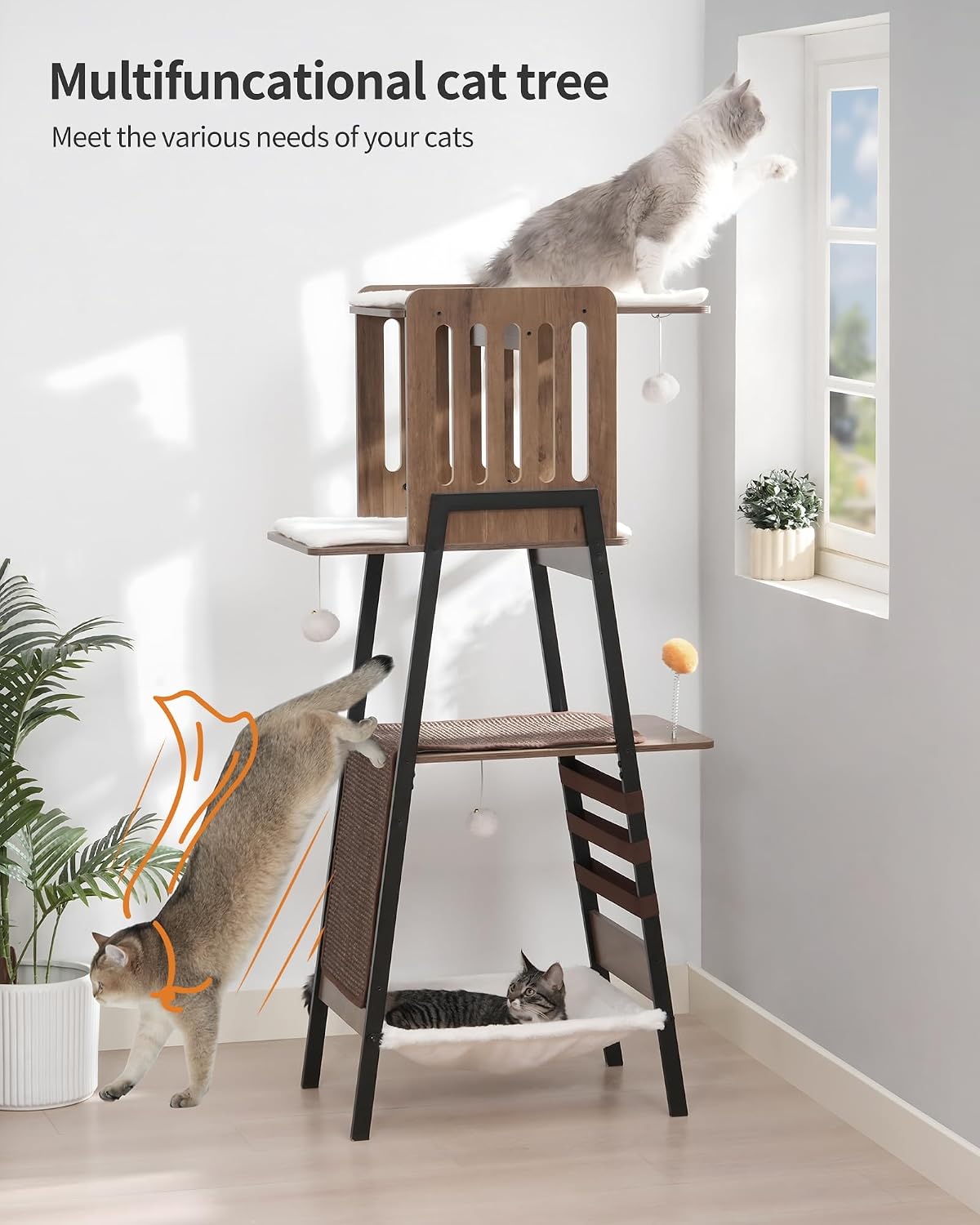 Modern Cat Tree, Big Hammock - Greige - image 3