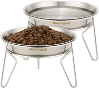 Elevated Cat Bowls,6.7" Extra Wide Raised Stainless Steel Cat Food Bowls with Anti-Slip Metal Stand - 2 bowls with stand