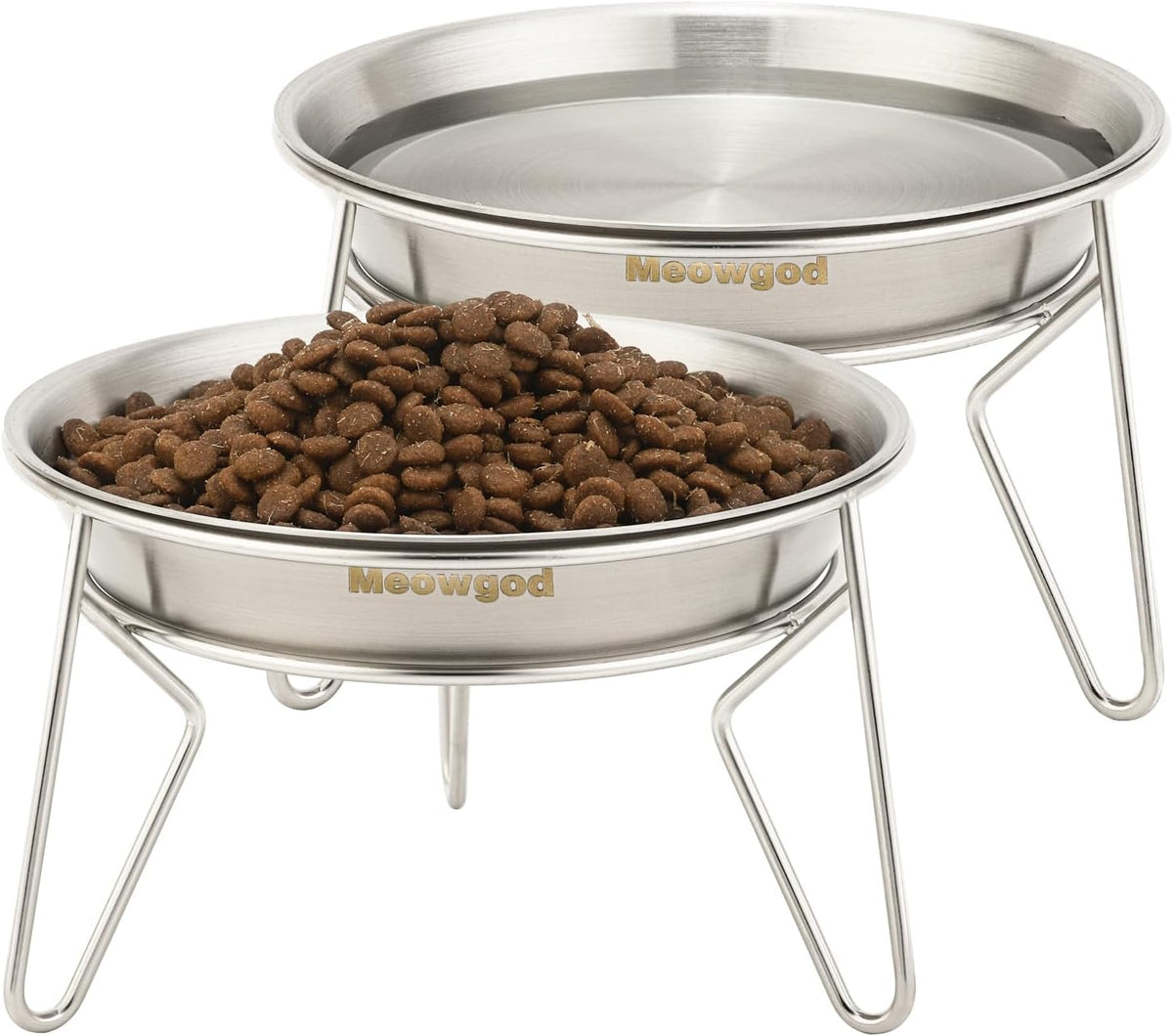 Elevated Cat Bowls,6.7" Extra Wide Raised Stainless Steel Cat Food Bowls with Anti-Slip Metal Stand - 2 bowls with stand