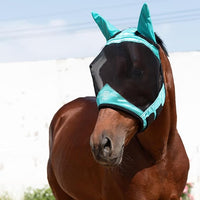 Harrison Howard Pro Luminous Horse Half Face Fly Mask Large Eye Space with Ears UV Protection for Horse Teal M